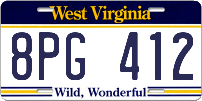 WV license plate 8PG412