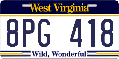 WV license plate 8PG418