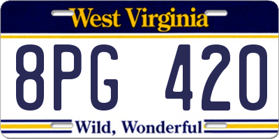 WV license plate 8PG420