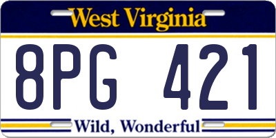 WV license plate 8PG421