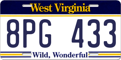 WV license plate 8PG433