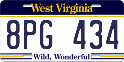 WV license plate 8PG434