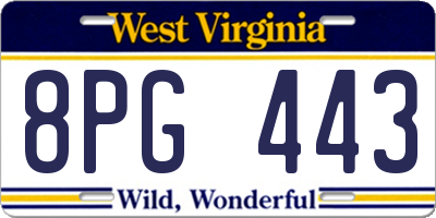 WV license plate 8PG443