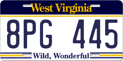 WV license plate 8PG445