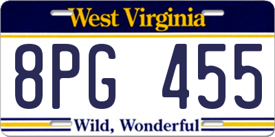 WV license plate 8PG455