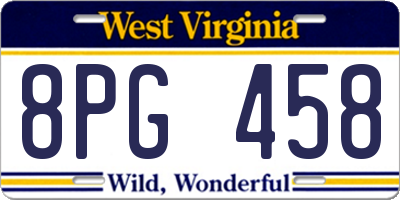 WV license plate 8PG458