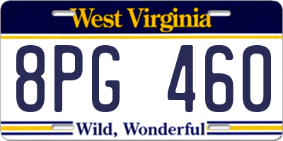 WV license plate 8PG460