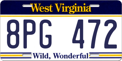 WV license plate 8PG472