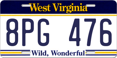WV license plate 8PG476