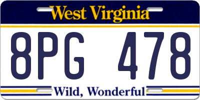 WV license plate 8PG478