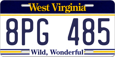 WV license plate 8PG485
