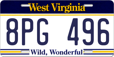 WV license plate 8PG496