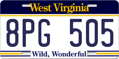 WV license plate 8PG505