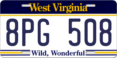 WV license plate 8PG508