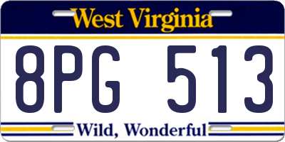 WV license plate 8PG513