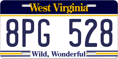 WV license plate 8PG528
