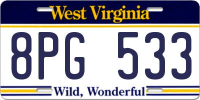 WV license plate 8PG533