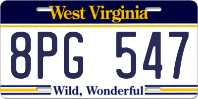 WV license plate 8PG547