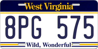 WV license plate 8PG575