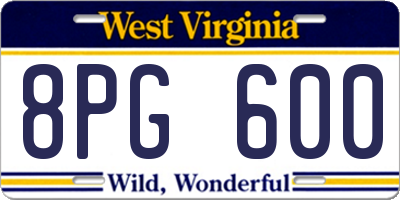 WV license plate 8PG600