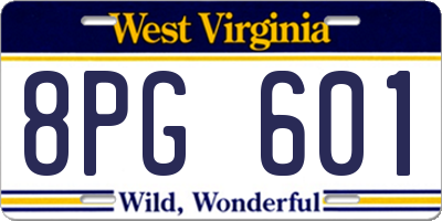 WV license plate 8PG601