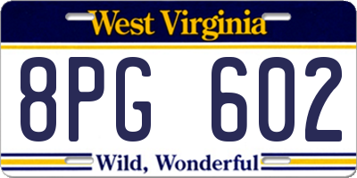 WV license plate 8PG602