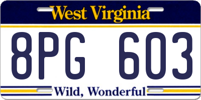 WV license plate 8PG603