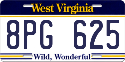WV license plate 8PG625