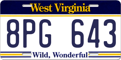 WV license plate 8PG643