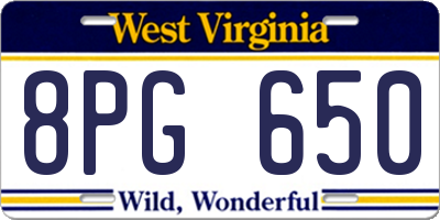 WV license plate 8PG650