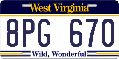 WV license plate 8PG670