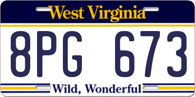 WV license plate 8PG673