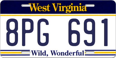 WV license plate 8PG691