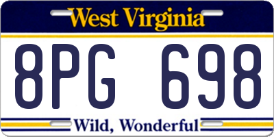 WV license plate 8PG698