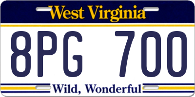 WV license plate 8PG700