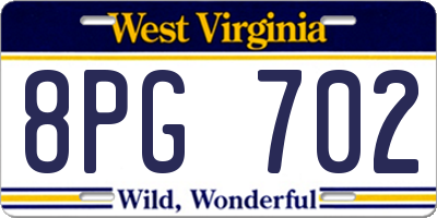 WV license plate 8PG702