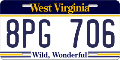 WV license plate 8PG706