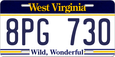 WV license plate 8PG730