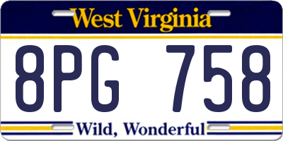 WV license plate 8PG758