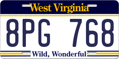 WV license plate 8PG768
