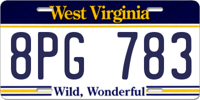 WV license plate 8PG783