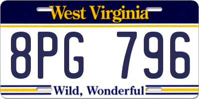 WV license plate 8PG796