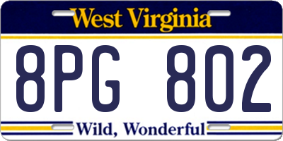 WV license plate 8PG802