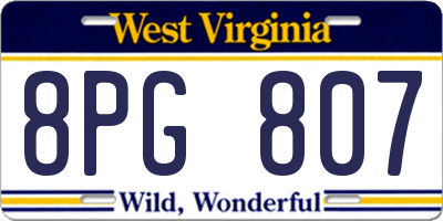 WV license plate 8PG807