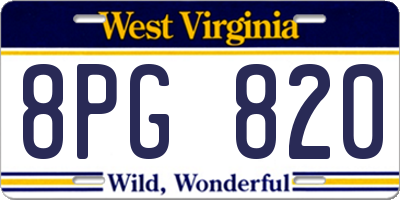 WV license plate 8PG820