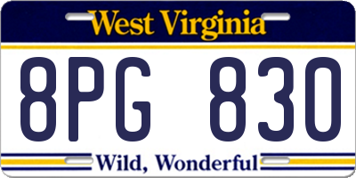 WV license plate 8PG830