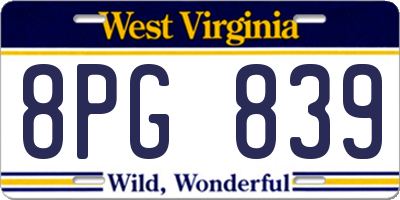 WV license plate 8PG839