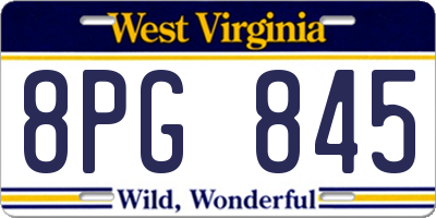 WV license plate 8PG845