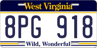 WV license plate 8PG918