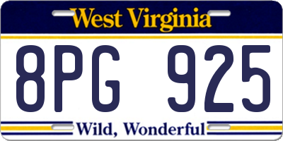 WV license plate 8PG925